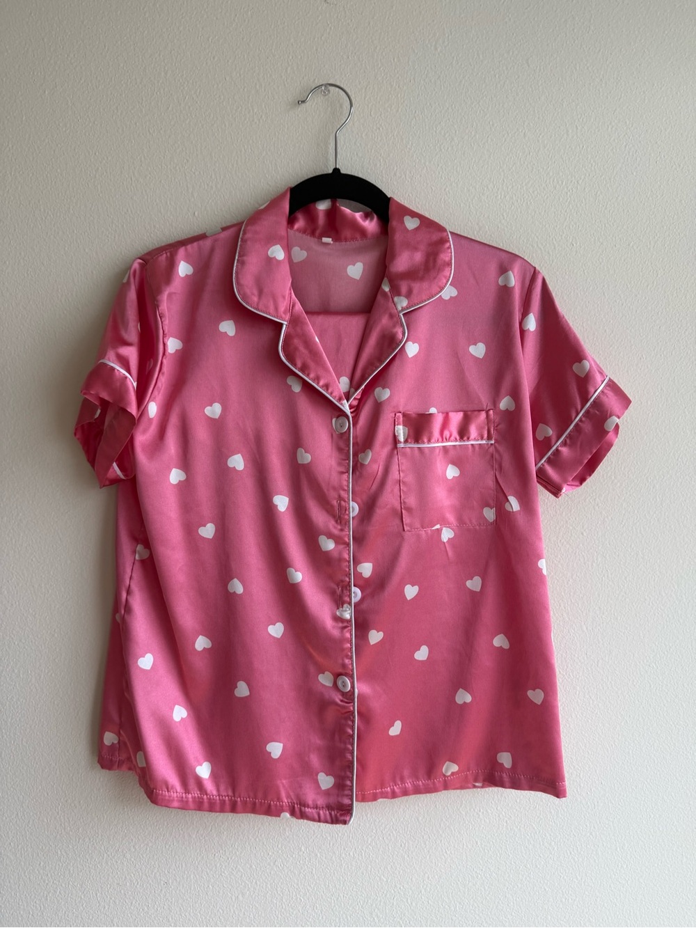 Pink Heart Print Satin Pajama set